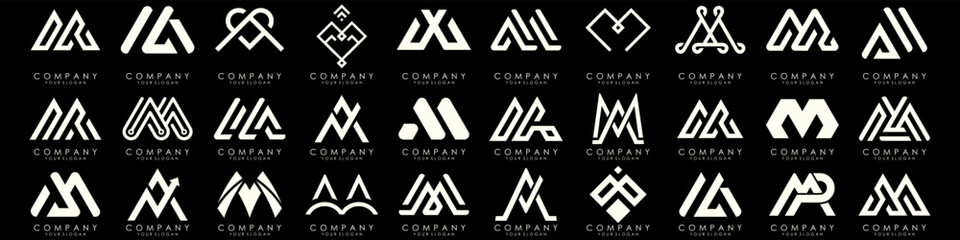 Set of letter M logo design vector. Collection of modern M letter design in white.