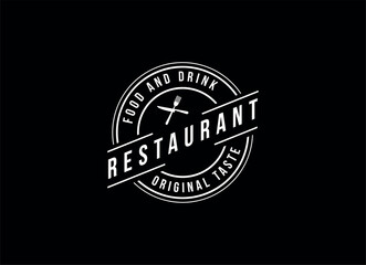 Fototapeta na wymiar Vintage restaurant label logo design. Retro Vintage Insignia, Logotype, Label or Badge Vector design element, business sign template.