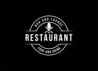 Fototapeta na wymiar Vintage restaurant label logo design. Retro Vintage Insignia, Logotype, Label or Badge Vector design element, business sign template.