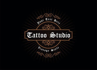 Vintage frame logo. Antique label. Suitable for tattoo studio, barber shop, whiskey label, wine, beer, brewing, salon, shop, signage.