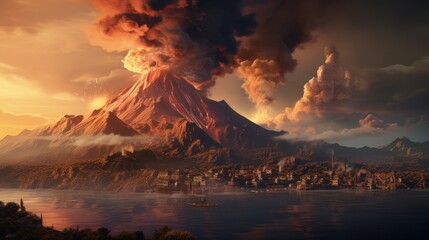 volcano eruption on the island - obrazy, fototapety, plakaty