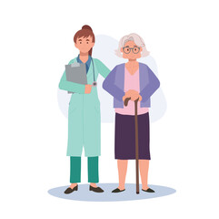 Healthcare Concept. Senior Woman Granny Consulting with Female Doctor for Medical Advice. Healthcare Assistance for Aging Population