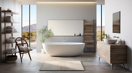 Fototapeta na wymiar Modern Bathroom with Freestanding Soaking Tub