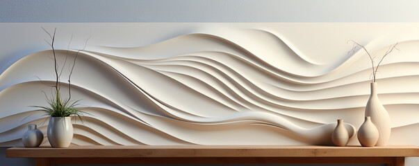 Abstract 3d white geometric background wallpaper, panels. White waves from stucco