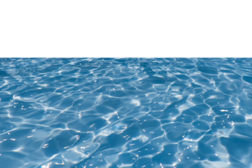 Blue water with ripples on the surface. Defocus blurred transparent blue colored clear calm water surface texture with splashes and bubbles. Water waves with shining pattern texture background.