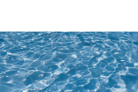 Blue water with ripples on the surface. Defocus blurred transparent blue colored clear calm water surface texture with splashes and bubbles. Water waves with shining pattern texture background.