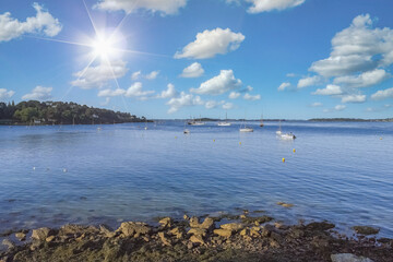 Brittany, Ile aux Moines island, beautiful beach in summer
