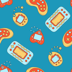 90s seamless pattern with pocket game devices