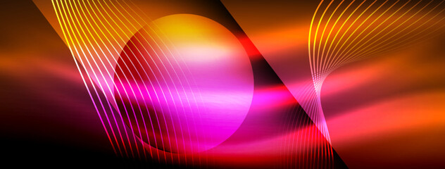 Glowing neon wave abstract background - vibrant, luminescent waves pulsate in a captivating and electrifying display