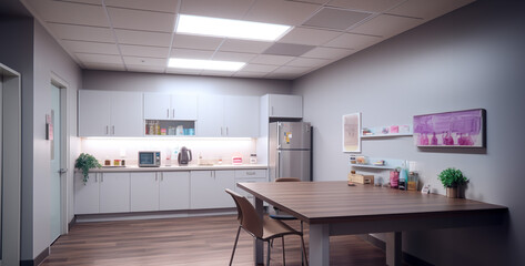 modern kitchen interior with dining table