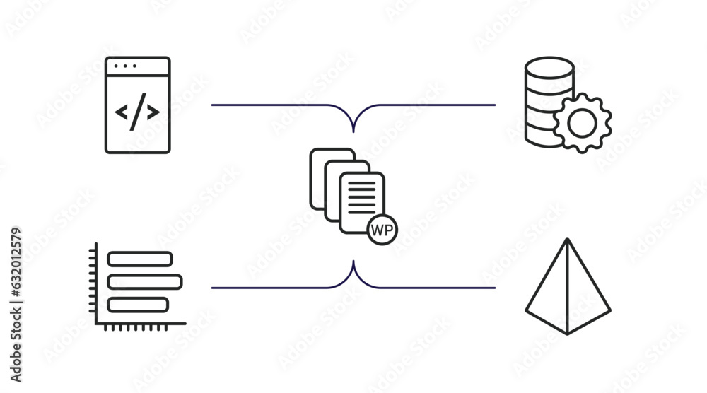 Poster user interface outline icons set. thin line icons such as data coding, data analytics tings, white p