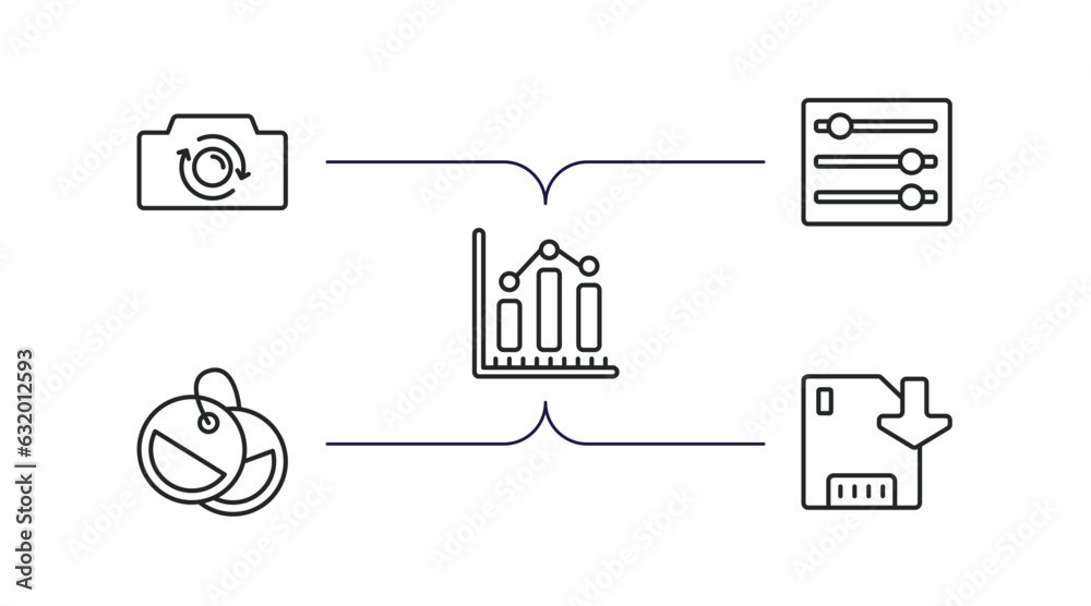 Poster user interface outline icons set. thin line icons such as switch camera, tings interface, data analy
