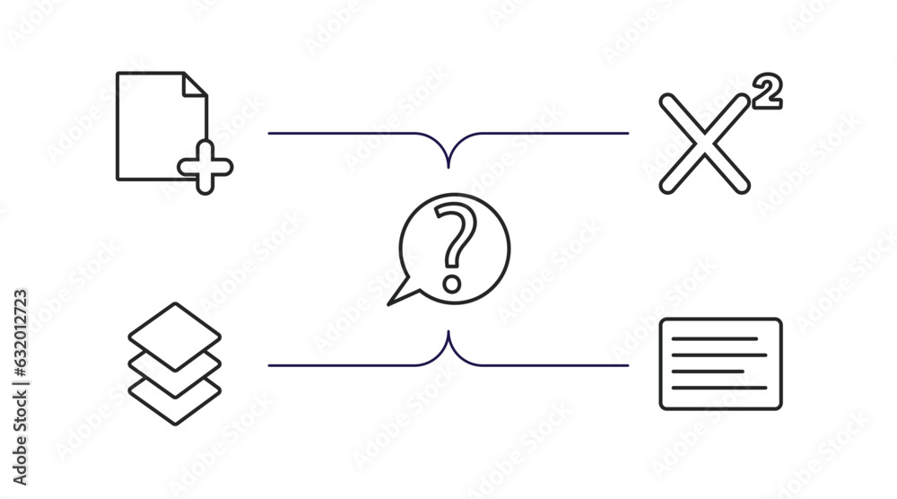 Poster user interface outline icons set. thin line icons such as new page, superscript, question button, la