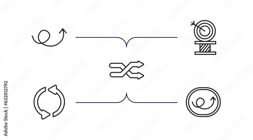 Poster user interface outline icons set. thin line icons such as up arrow with scribble, archery champion, 