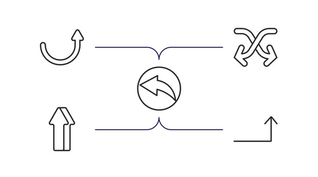 User Interface Outline Icons Set. Thin Line Icons Such As Curved Up Arrow, Move Content, Back Arrow, 3d Up Arrow, Turn Up Vector.