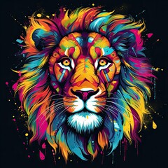 Neon Lion Clip Art or T-Shirt Design illustration