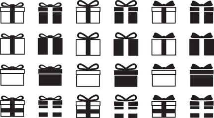 モノクロのプレゼントアイコンのベクターイラストセット