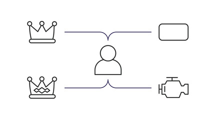 shapes outline icons set. thin line icons such as prince crown, rounded rectangle, characters, royalty, malfunction indicador vector.