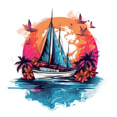 Sailboat Clip Art or T-Shirt Design illustration