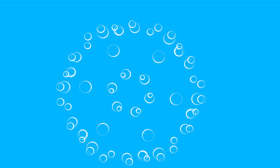 Water drop bubbles pattern on blue background, vector graphic design.