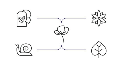 nature outline icons set. thin line icons such as green tea, astrantia, peony, snail, poplar vector.