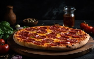 Obraz na płótnie Canvas pizza pepperoni on the table