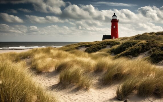 Red lighthouse near the North Sea coast, Sylt