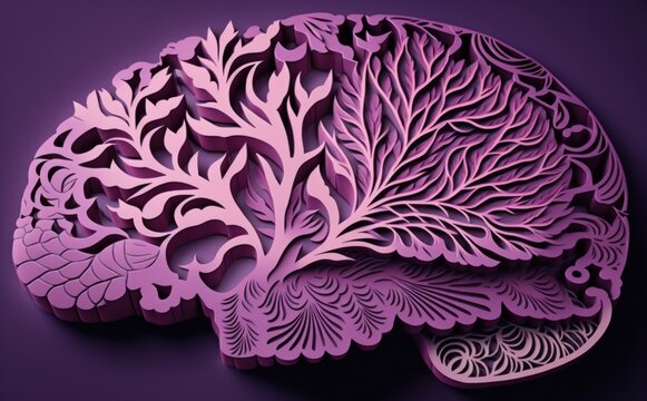 Purple and pink paper cut brain pattern