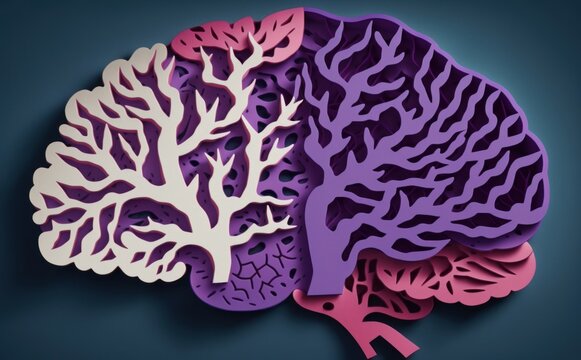 Purple and pink paper cut brain pattern