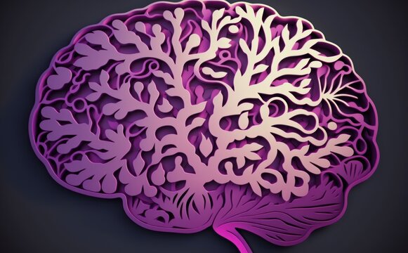 Purple and pink paper cut brain pattern