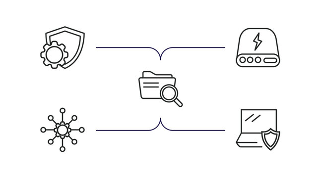 internet security outline icons set. thin line icons such as cyber security, hard drive, data search, https, antivirus vector.