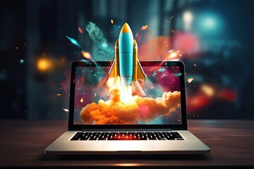Launching Space Rocket From Laptop Screen Generative AI