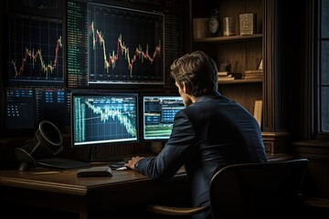 Businessman Analyzing Market on a Computer Chart  Generative AI