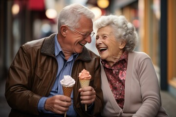 sweet senior couple eating ice cream Generative AI