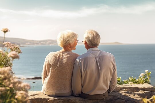 Romantic Senior Couple Enjoying Quality Time by the Ocean Generative AI