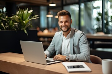 Contemporary DIY: Businessman Using Laptop in Office