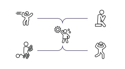 feelings outline icons set. thin line icons such as bored human, lonely human, hot human, guilty surprised vector.