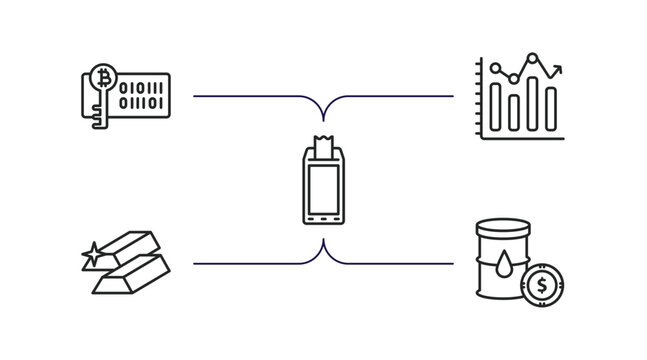 cryptocurrency outline icons set. thin line icons such as bitcoin encryption, market forecast, point of service, gold, oil economy vector.