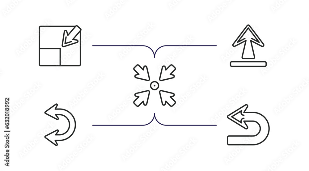 Poster arrows outline icons set. thin line icons such as minimize arrows, underline up arrow, minimize, dou