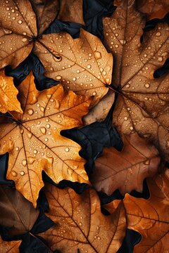 Fall Season Concept, Photo-Realistic Fallen Leaves Created with Generative AI