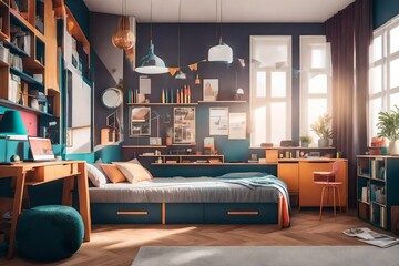 teenager's room with modern interior generated by AI tool