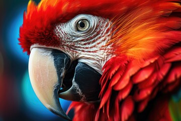 Close up of colorful scarlet macaw parrot. - obrazy, fototapety, plakaty
