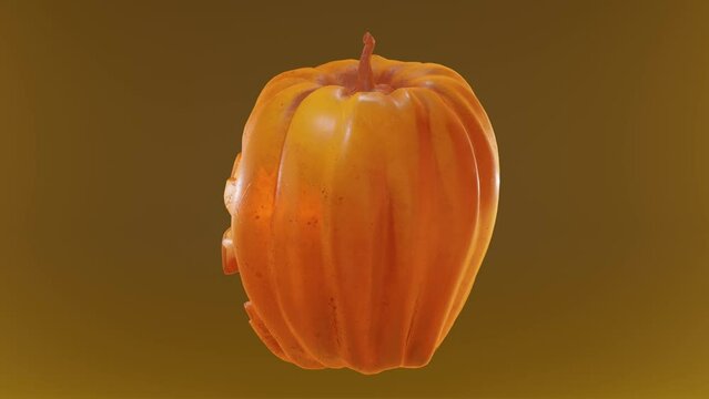 Halloween Pumpkin With Carved And Illuminated Dollar Sign, Rotating in An Infinite Loop On A Orange And Blurry Background, 3D Render