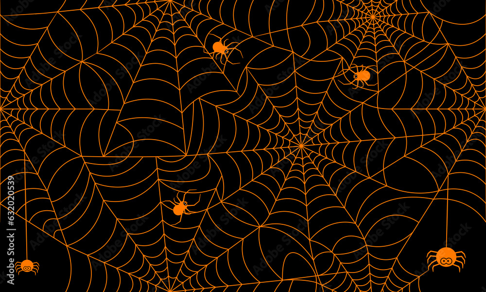 Wall mural halloween spider web seamless pattern with black and orange. vector repeating background.