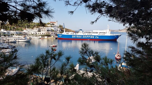 skiros or skyros island linaria port ship boats shops in greece