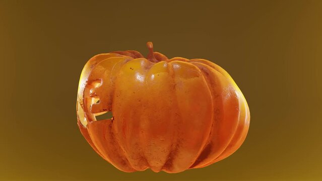 Halloween Pumpkin With Carved And Illuminated Sale Text, Rotating in An Infinite Loop On A Orange And Blurry Background, 3D Render