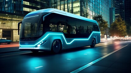 Electric bus. Concept of e-bus with zero emission. generative ai