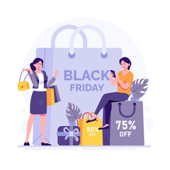 Woman shopping on black friday illustration