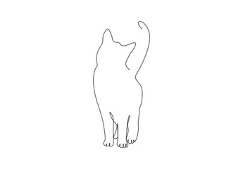  Black silhouette cat. Continuous one line drawing of cat vector illustration. Pro vector.