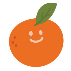 Illustration of happy orange for fruit, vegan, healthy ingredients, cook book, cafe, restaurant, menu, recipe, grocery shopping, supermarket, diet, cartoon character, spring, summer, juice, plush toy